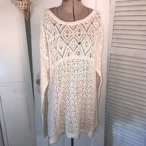 Mossimo long 100% cotton cream crochet sweater L